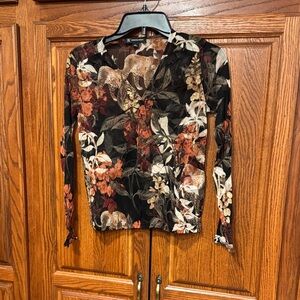 INC International Concepts Women's Floral Blouse - Black, Brown, Cream